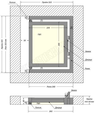 Люк под плитку Шагма для плитки 300*300 (требуемый размер проема 310*335, размер люка 260*333) Люк под плитку Шагма для плитки 300*300 (требуемый размер проема 310*335, размер люка 260*333)